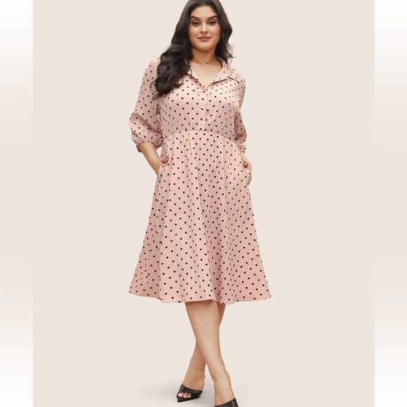 BloomChic Plus Size 4XL Polka Dot Textured Elastic Waist Button Up Dress us26 - Picture 6 of 7